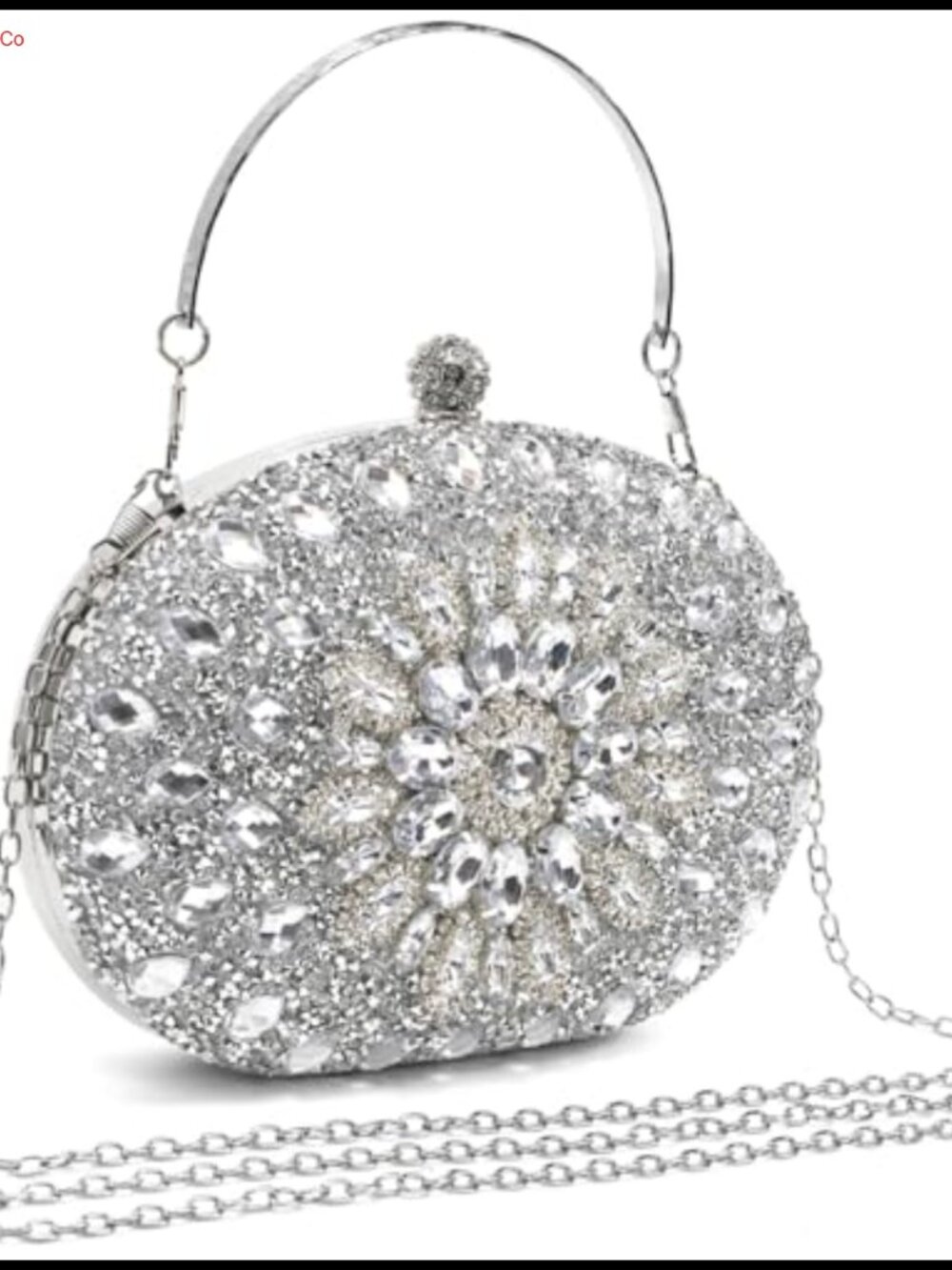 Rhinestone Evening Clutch with Sunflower and Chain Strap